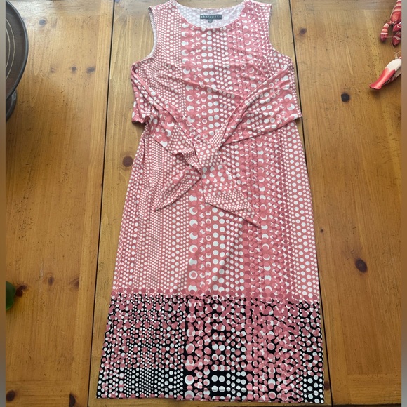 Sharagano Pink and White Polka Dot Dress NWOT Size 6 Tie Front V Neck - Picture 3 of 5